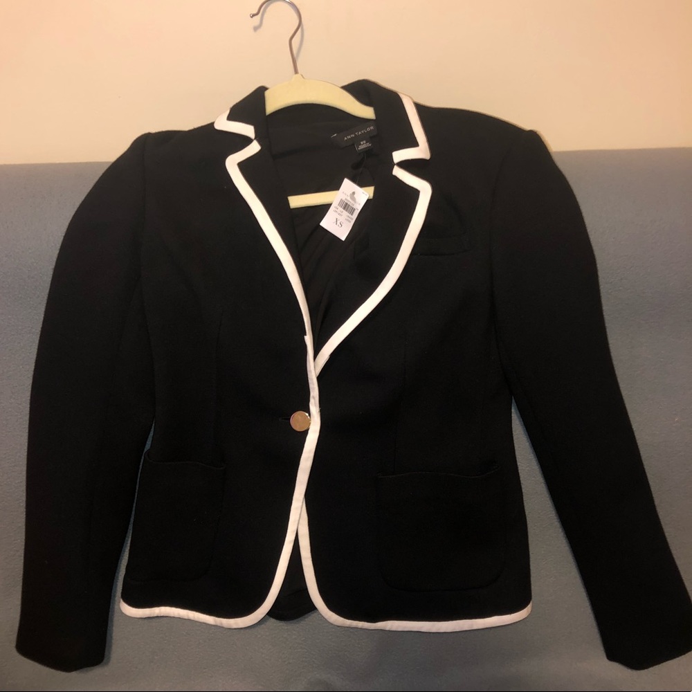 Ann Taylor Black blazer with white accents